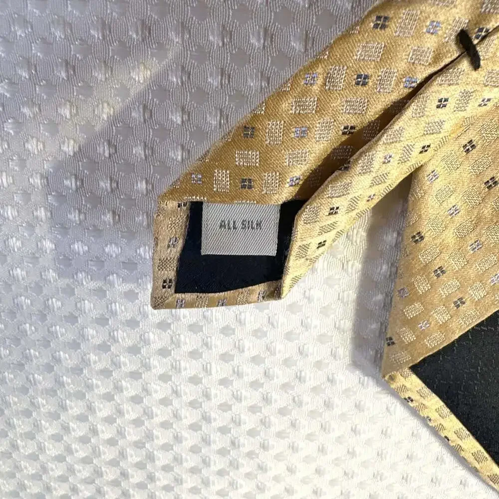 Burma Bibas Vintage 100% Silk Geometric Necktie Gold Grey Block Pattern